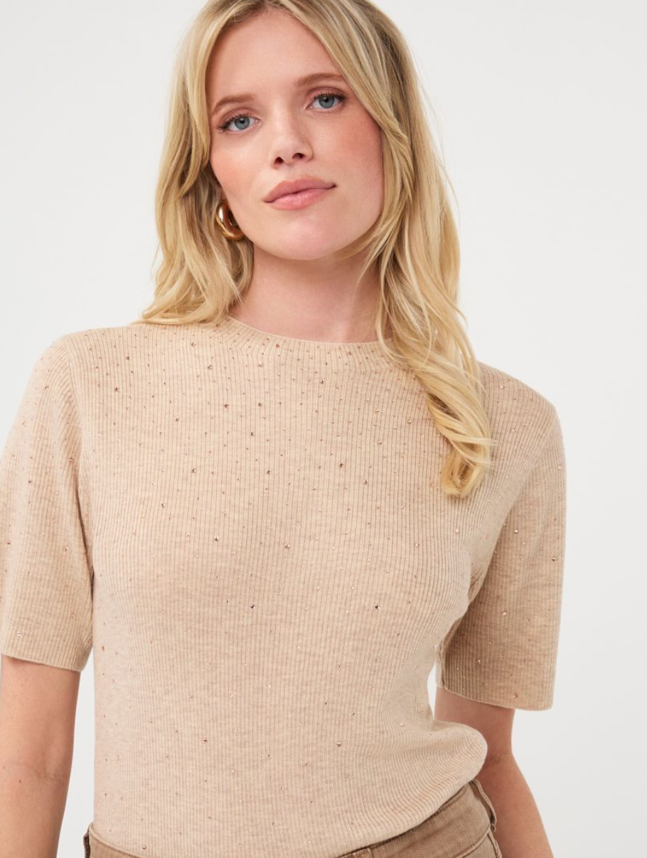 Elena Sand Sparkle Knit Top