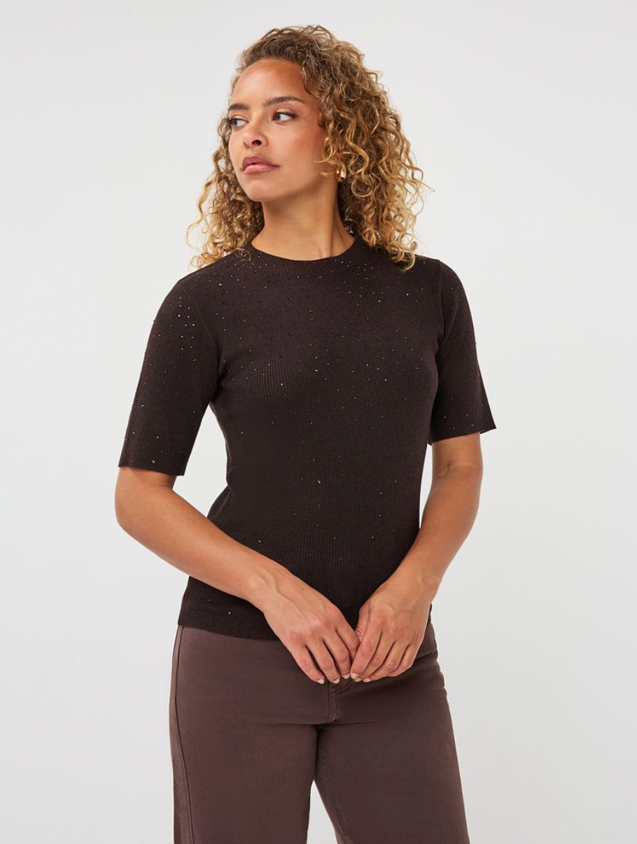 Elena Cacao Brown Sparkle Knit Top