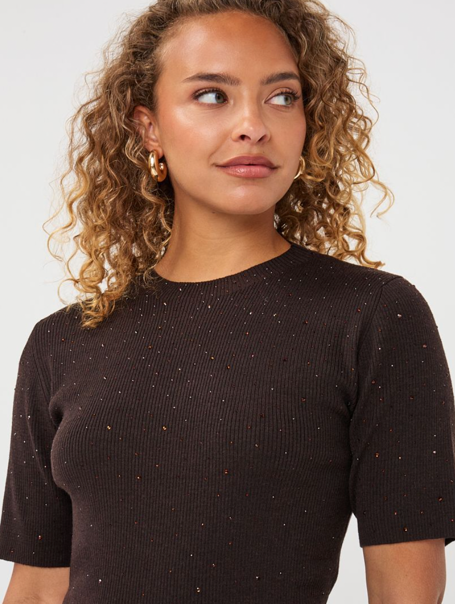 Elena Cacao Brown Sparkle Knit Top