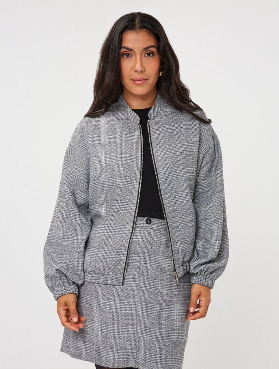 Brandy Grey Check Bomber Jacket