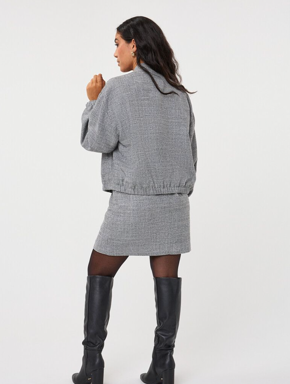 Brandy Grey Check Bomber Jacket