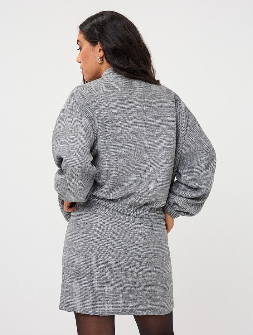 Brandy Grey Check Bomber Jacket