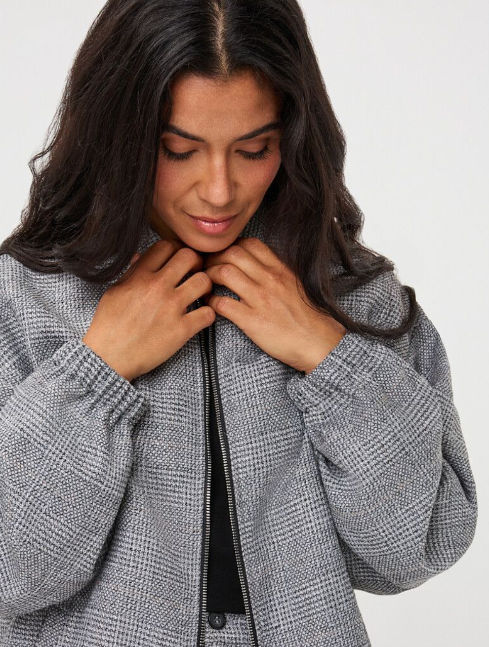 Brandy Grey Check Bomber Jacket