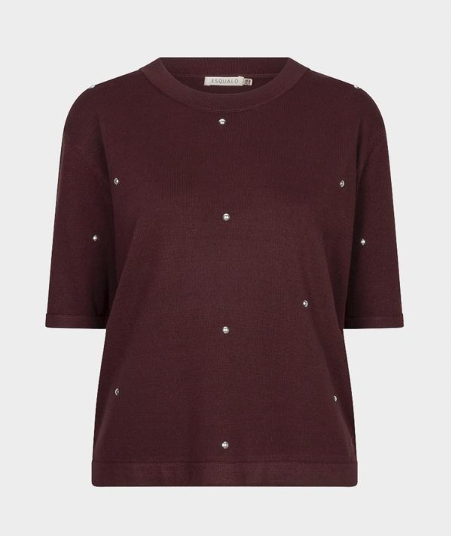 Sylvia Merlot Studded Sweater Top