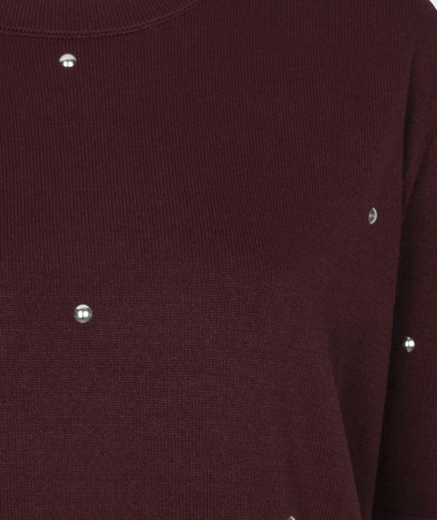 Sylvia Merlot Studded Sweater Top
