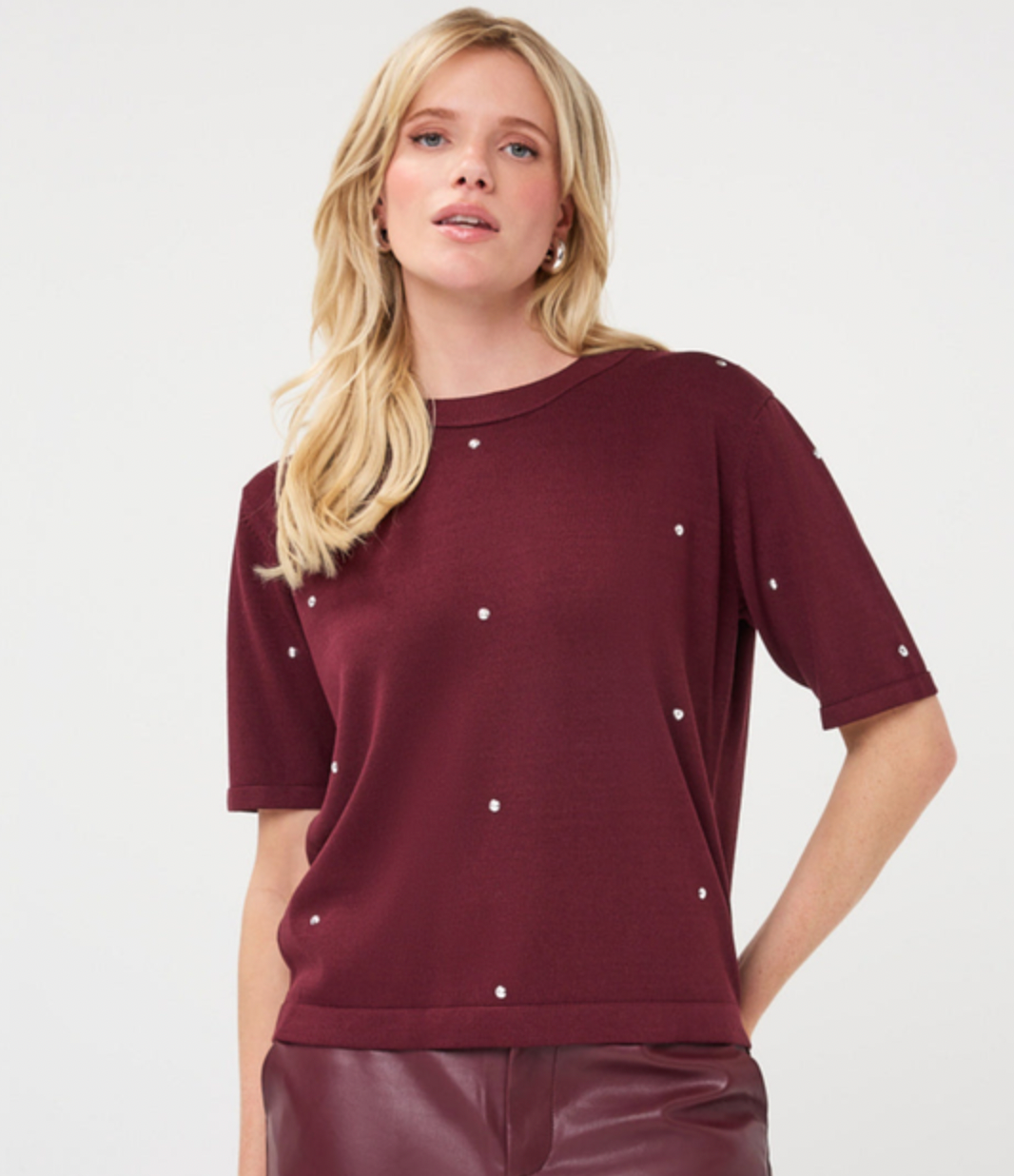 Sylvia Merlot Studded Sweater Top