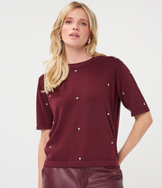 Sylvia Merlot Studded Sweater Top
