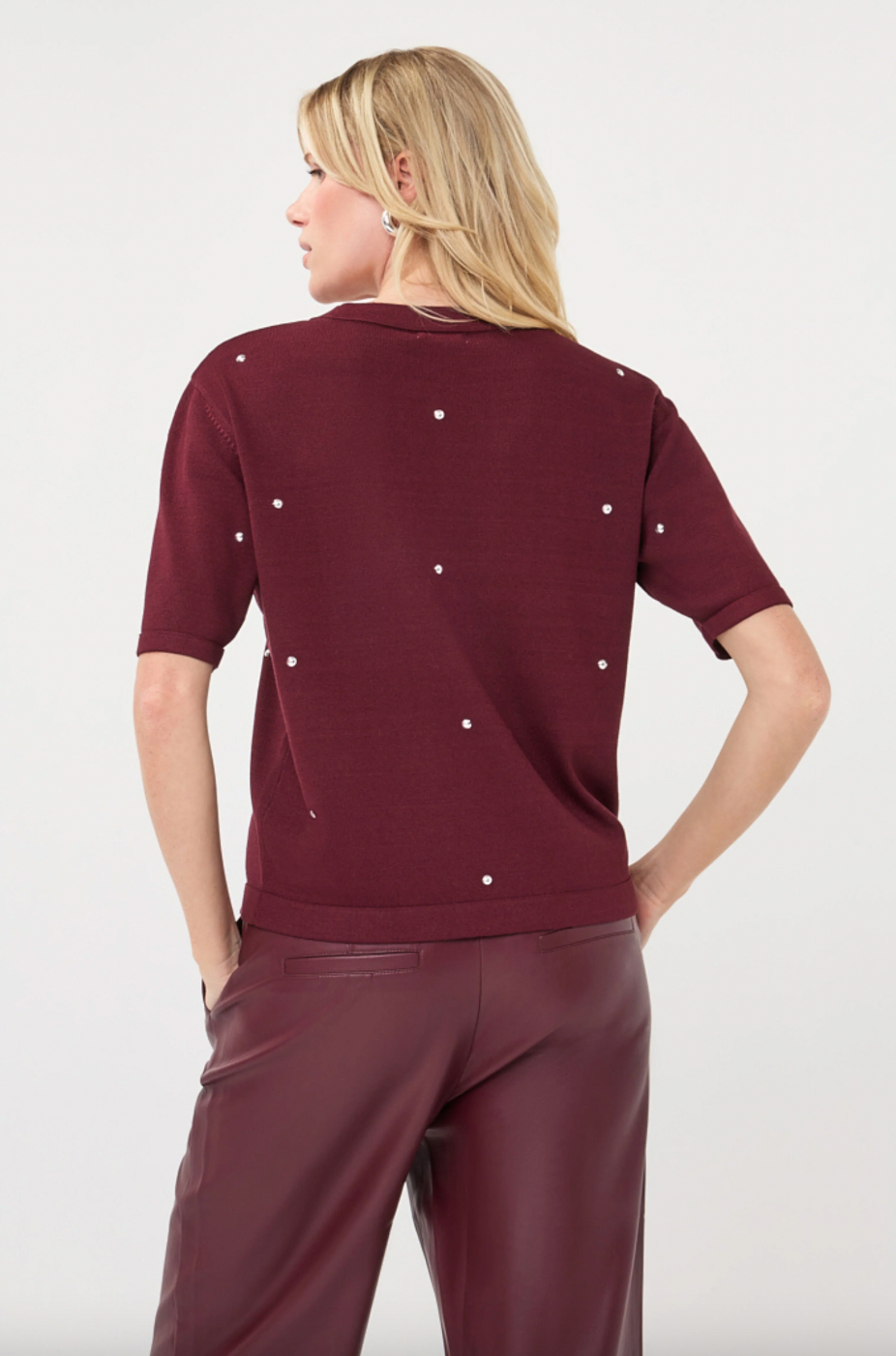 Sylvia Merlot Studded Sweater Top