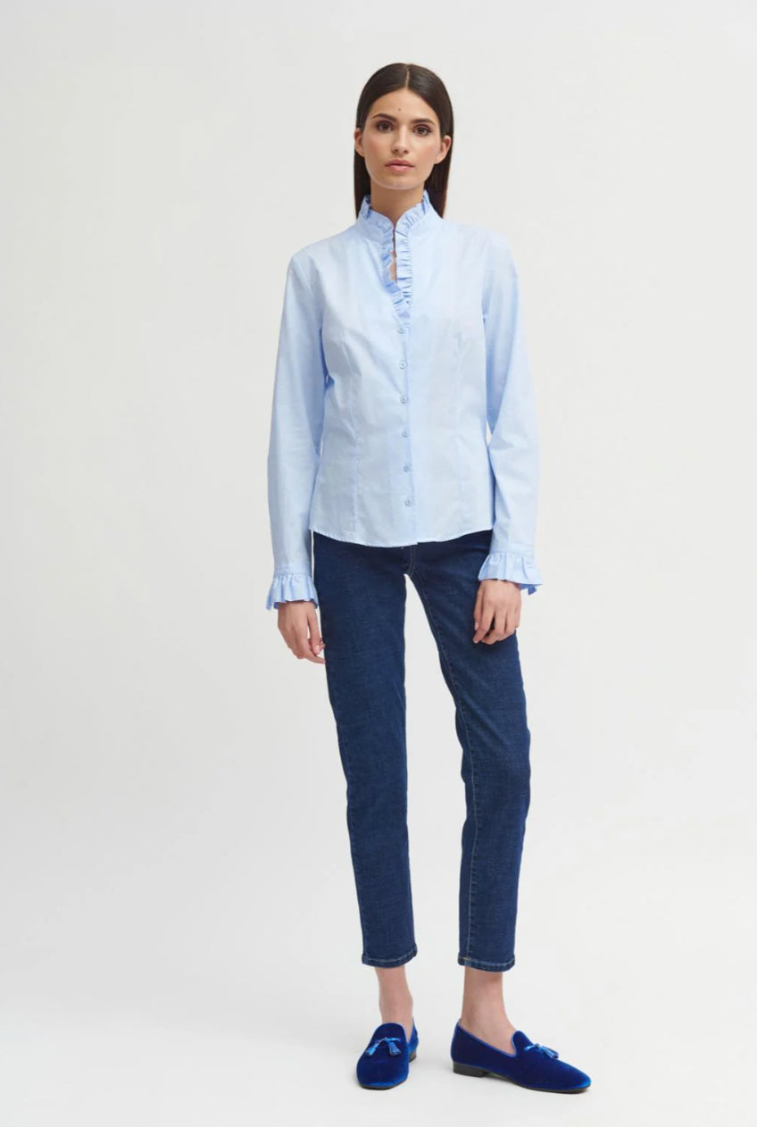 Lucar Blue Frill Button-Up Shirt