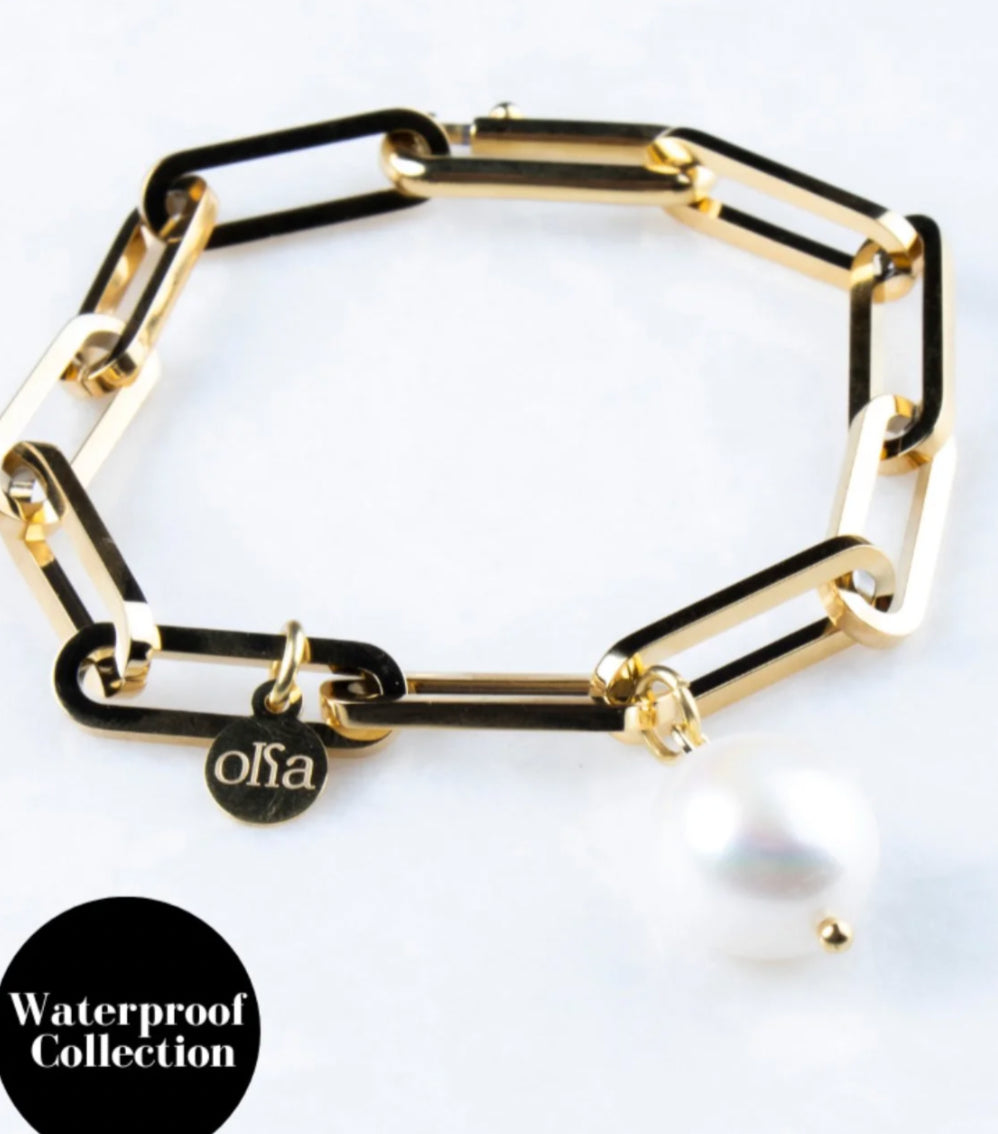 Belinda Chunky Paperlink Braclet With Pearl