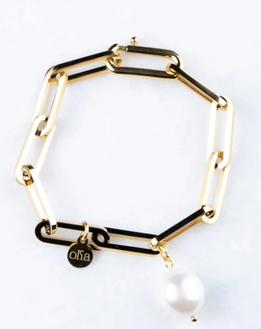 Belinda Chunky Paperlink Braclet With Pearl