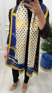 Pashmina Navy, Yellow, Cream hearts and Bows