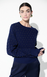 Karina Navy Studded Knit Sweater