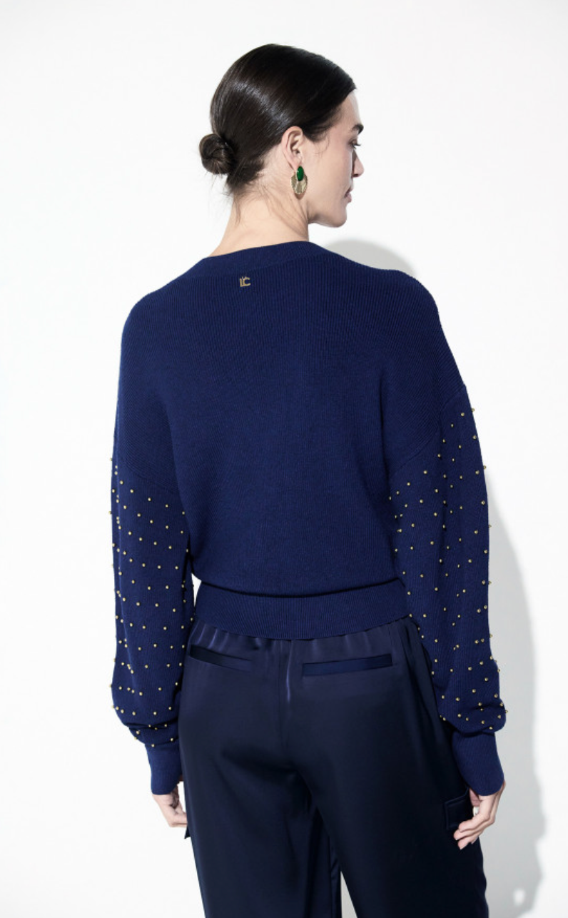 Karina Navy Studded Knit Sweater