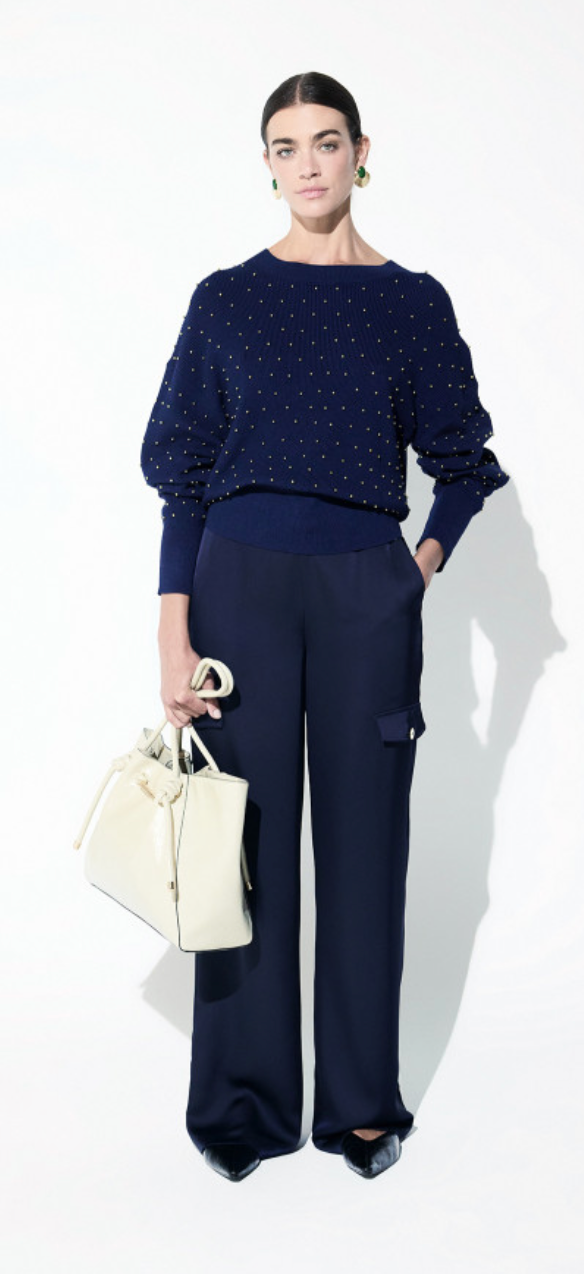 Karina Navy Studded Knit Sweater
