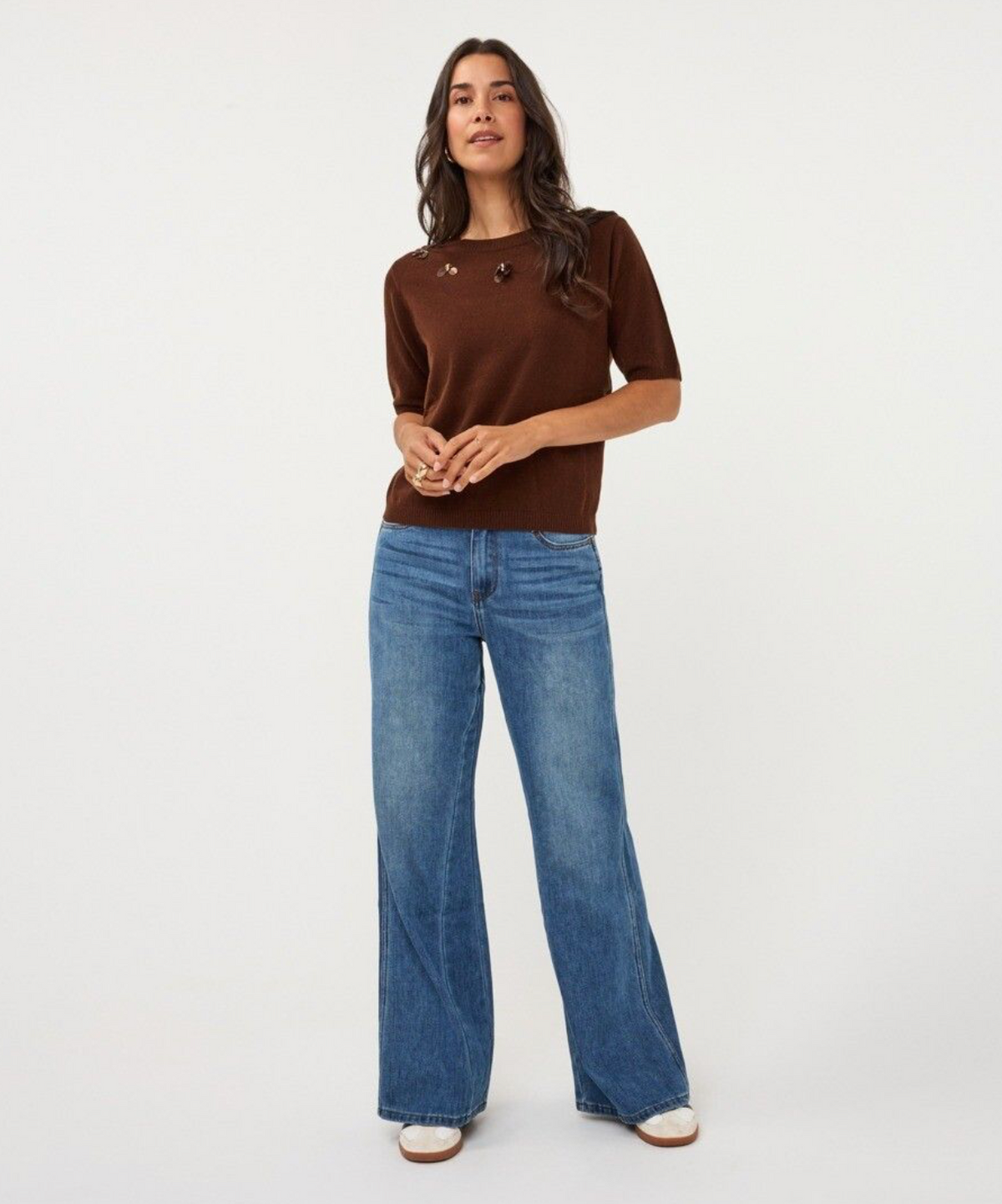 Natalie Coffee Sequin Flower Knit