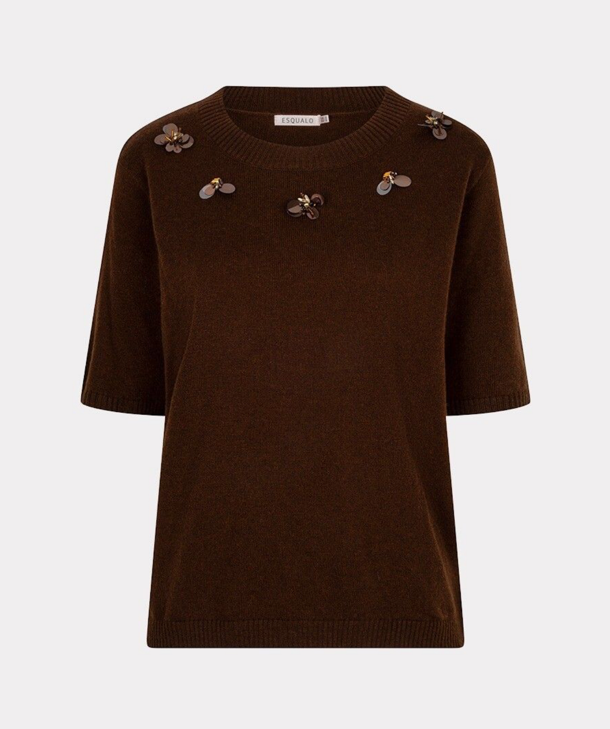 Natalie Coffee Sequin Flower Knit