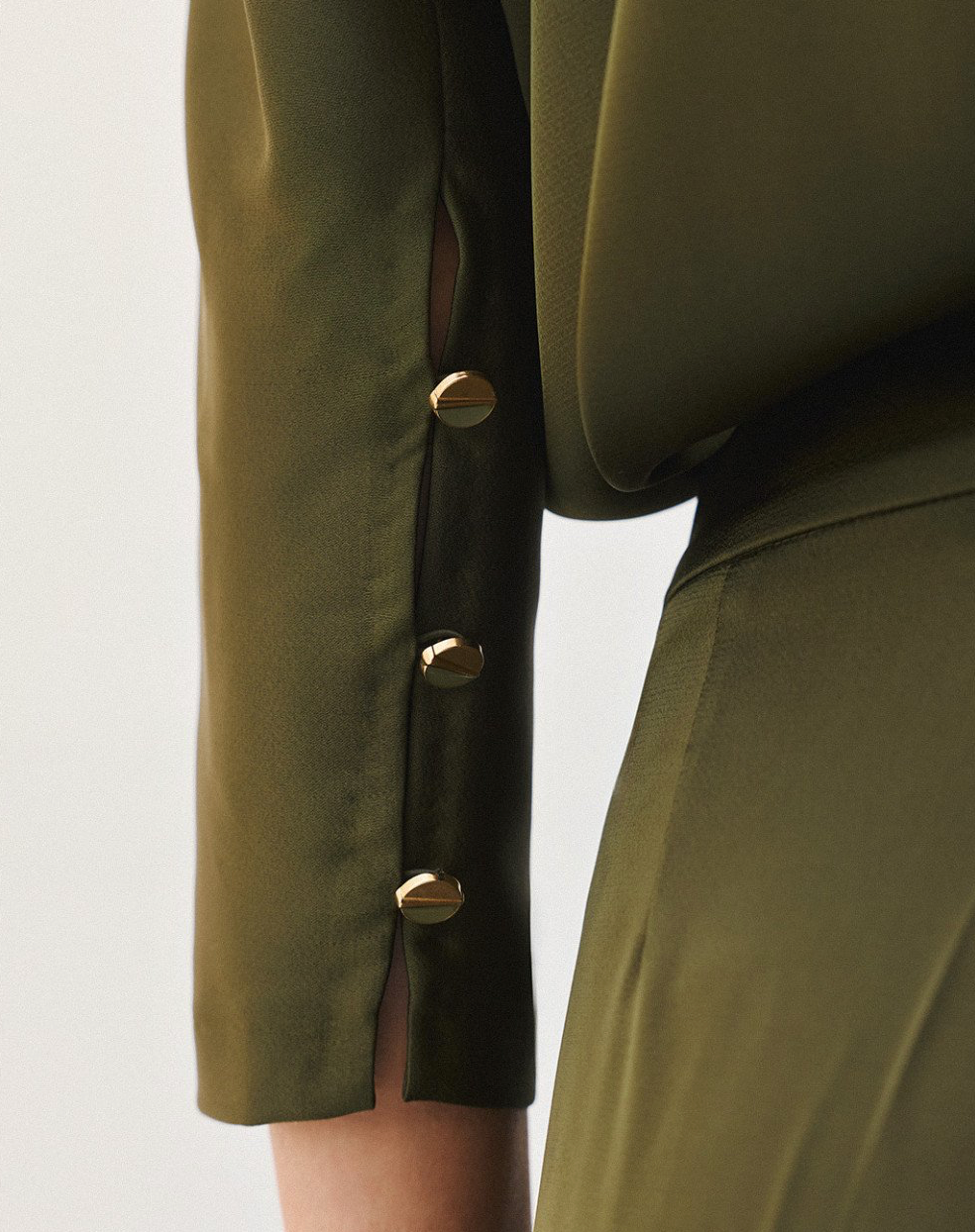 Irene Olive Batwing Satin blouse