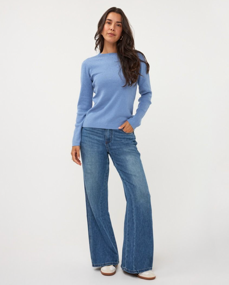 Ivy Dark Sky Blue Sweater with Studs