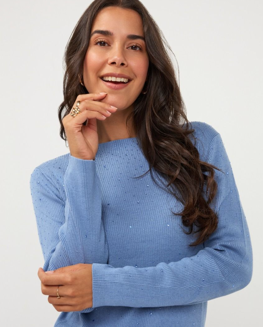 Ivy Dark Sky Blue Sweater with Studs