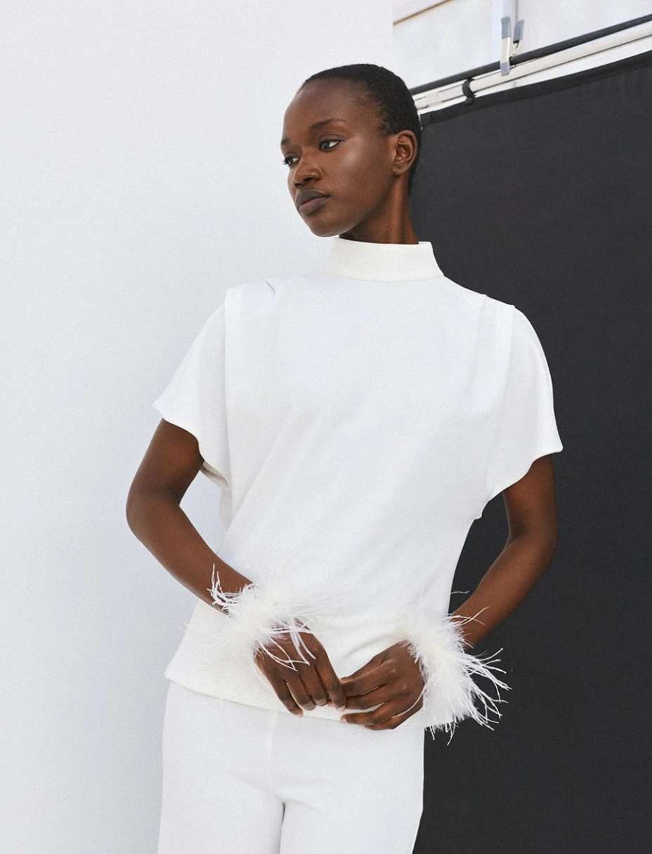 Kendra Off-White Blouse with Draped Back