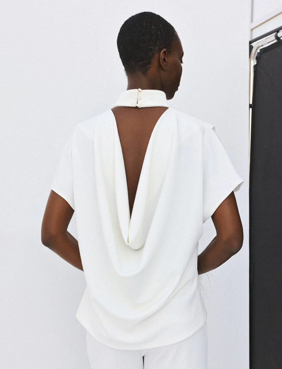 Kendra Off-White Blouse with Draped Back