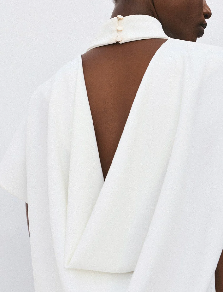 Kendra Off-White Blouse with Draped Back