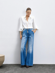 Ali White Decorative Chain Blouse