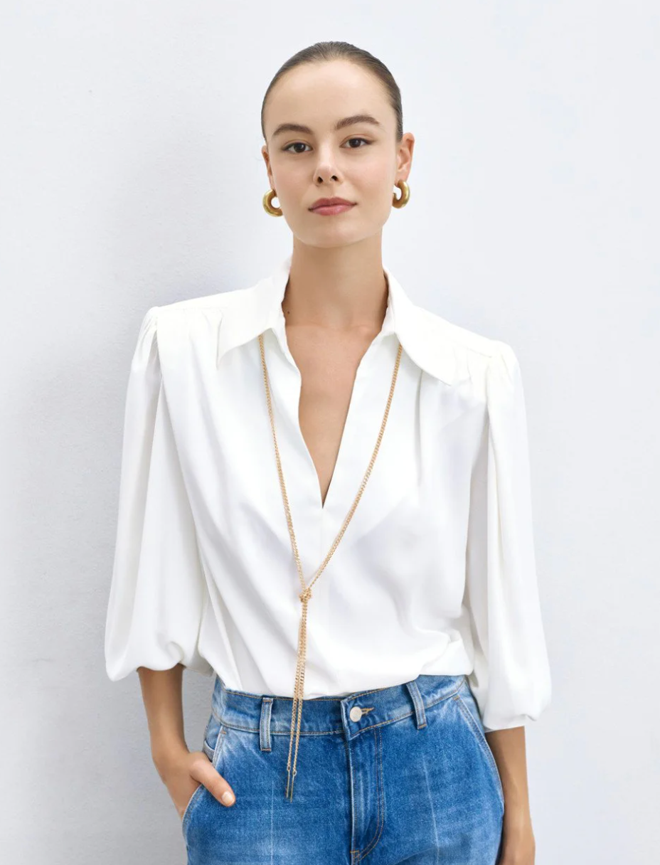 Ali White Decorative Chain Blouse