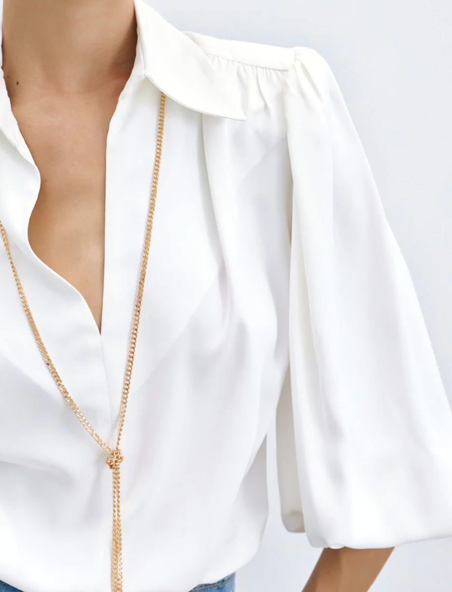 Ali White Decorative Chain Blouse