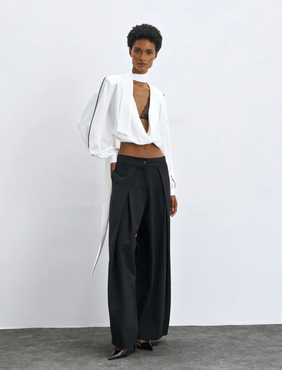 Grace White Wrap Blouse with Beads & Scarf