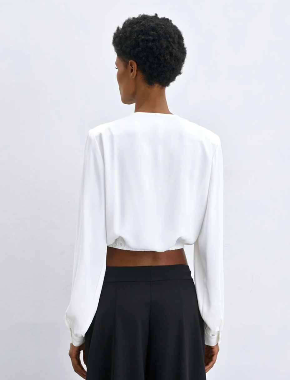 Grace White Wrap Blouse with Beads & Scarf