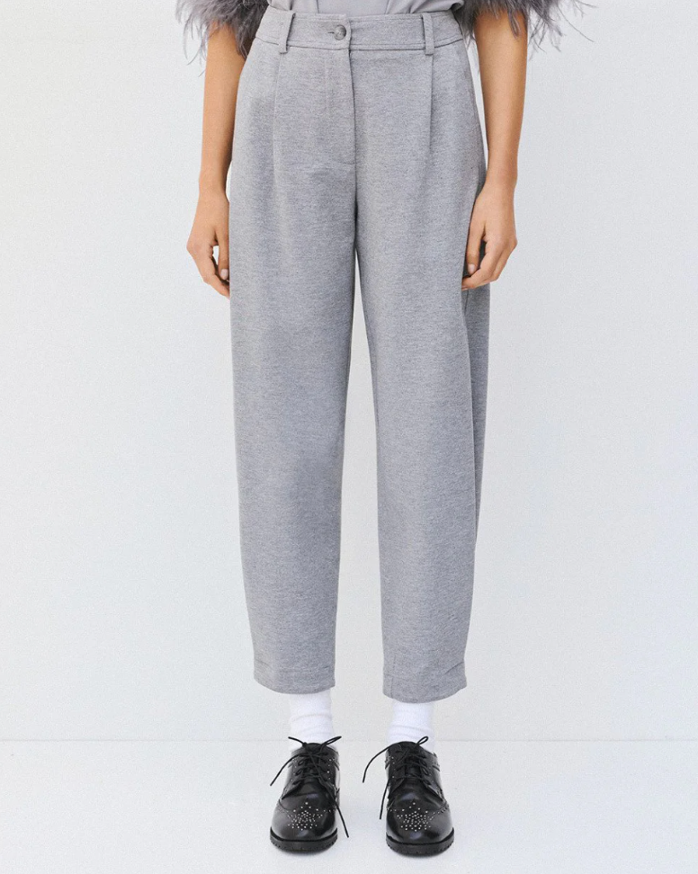 Louise Grey Pleated Barrel-Leg Trouser