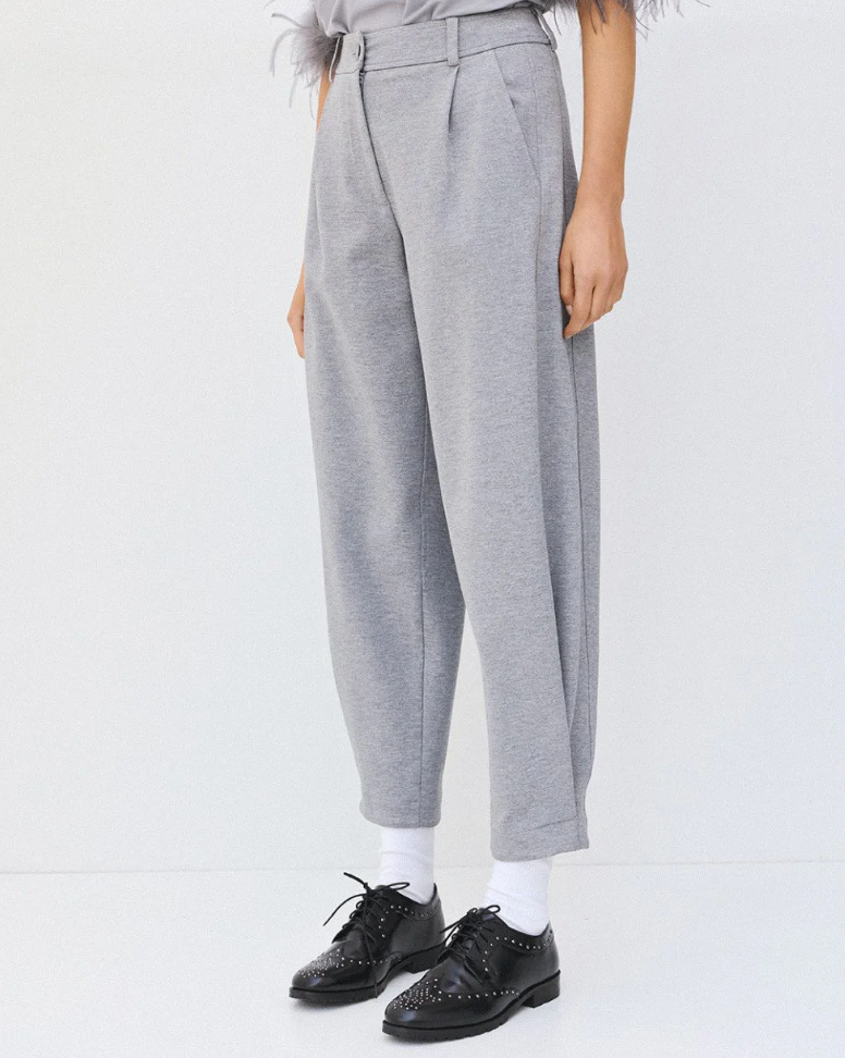 Louise Grey Pleated Barrel-Leg Trouser