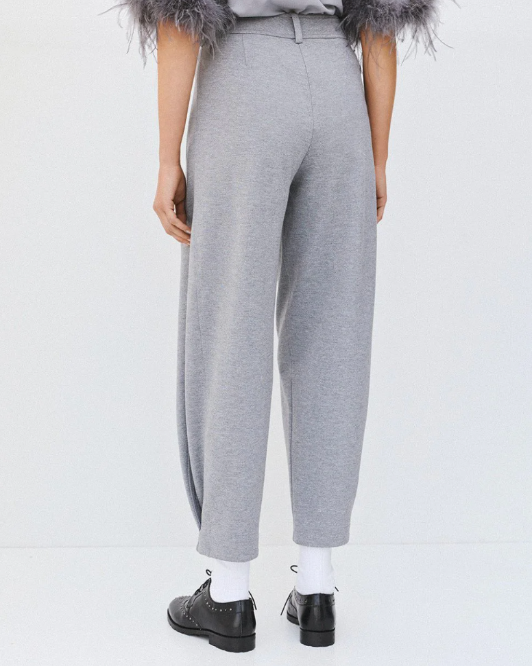 Louise Grey Pleated Barrel-Leg Trouser