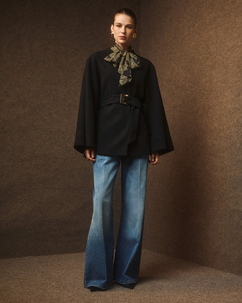 Lola Black Short Cape with Belt