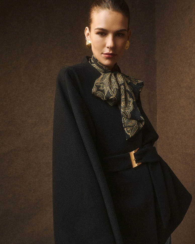 Lola Black Short Cape with Belt