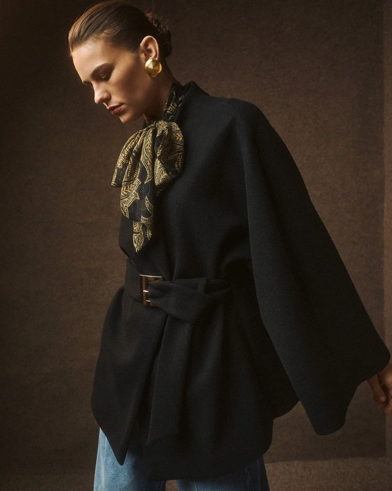 Lola Black Short Cape with Belt