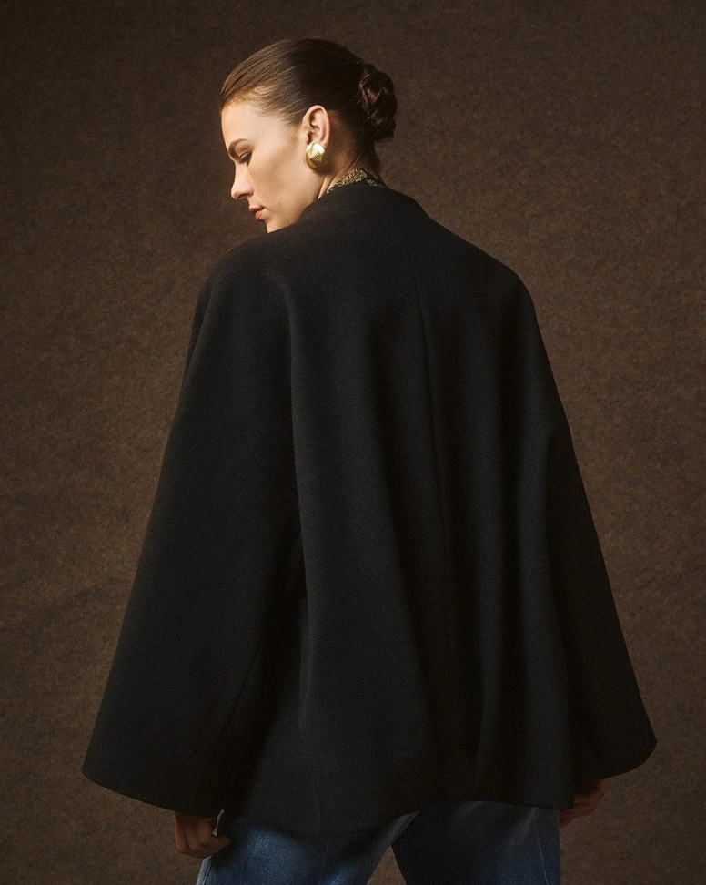 Lola Black Short Cape with Belt
