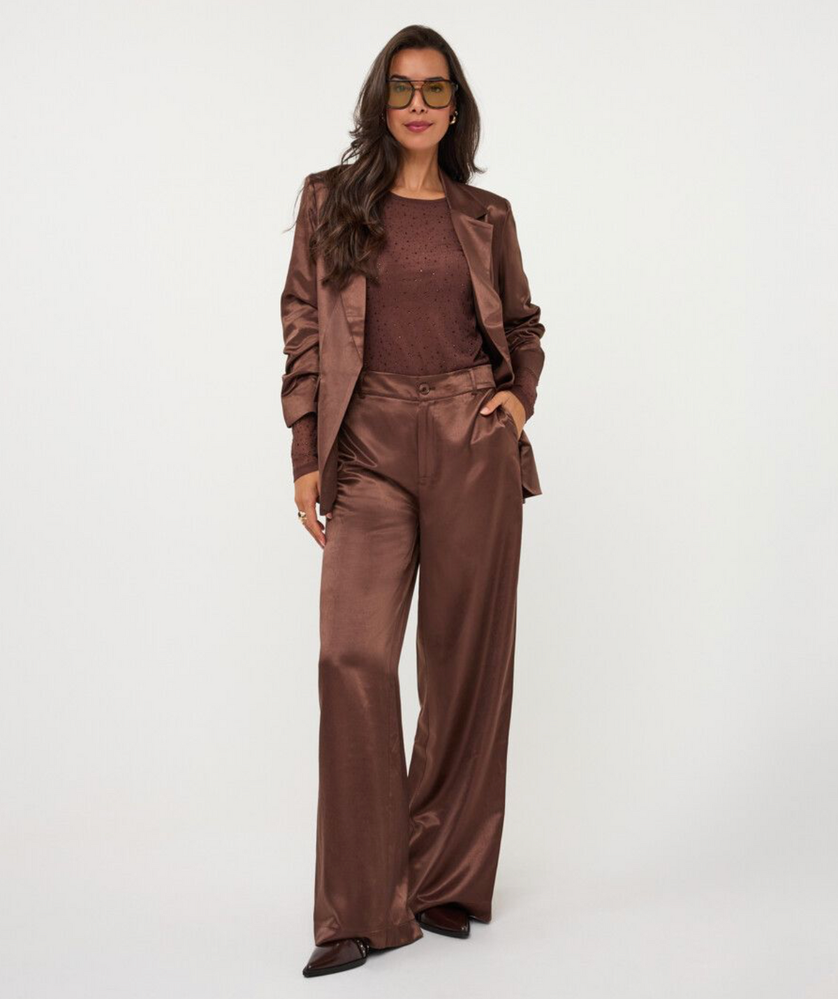 Lucy Coffee Satin Trousers