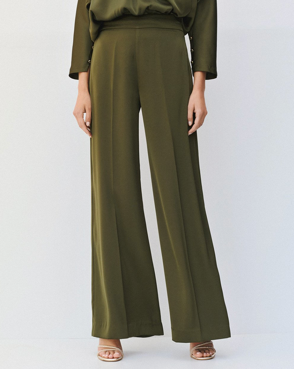 Ivana Olive Satin Wide-Leg Trouser