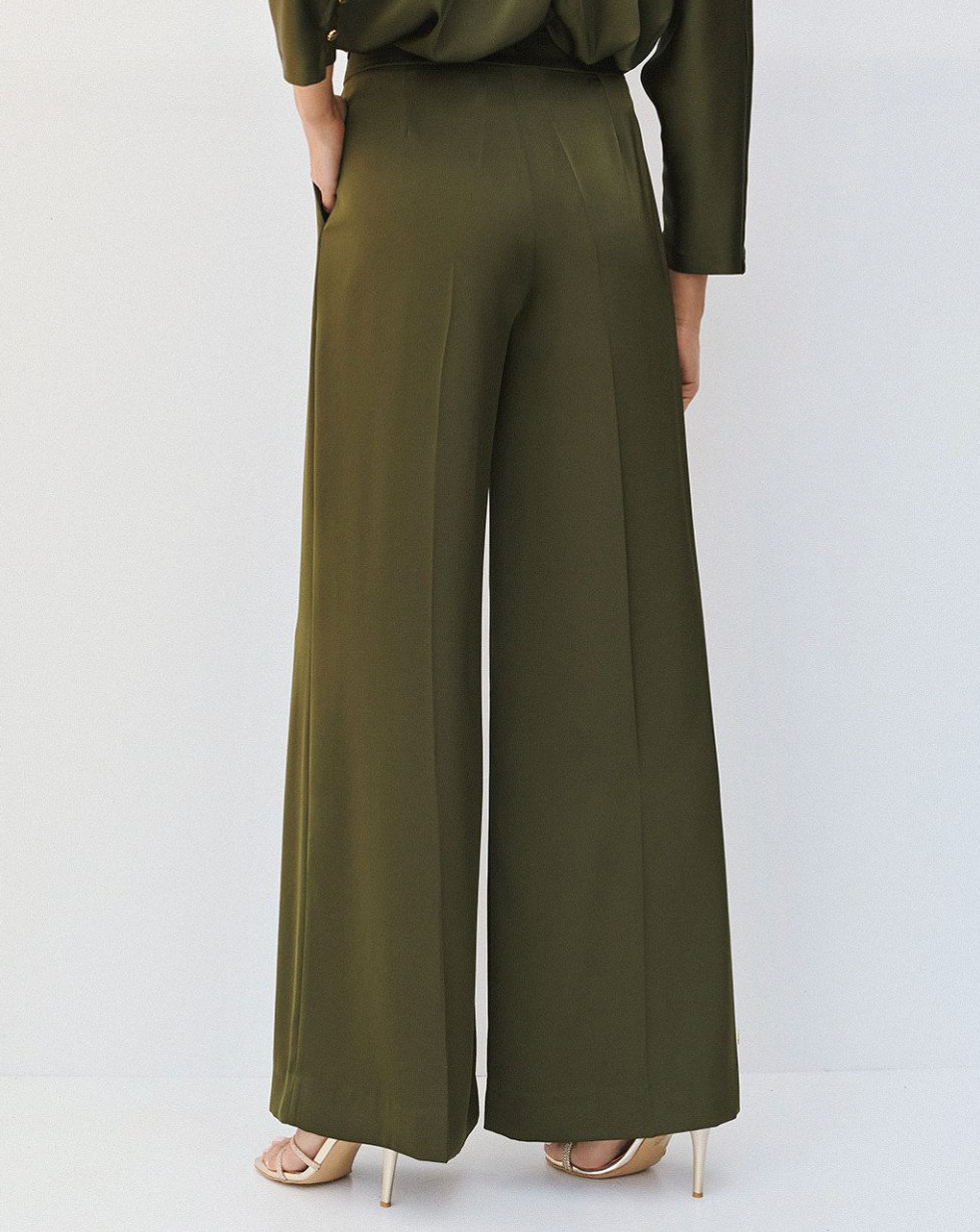 Ivana Olive Satin Wide-Leg Trouser