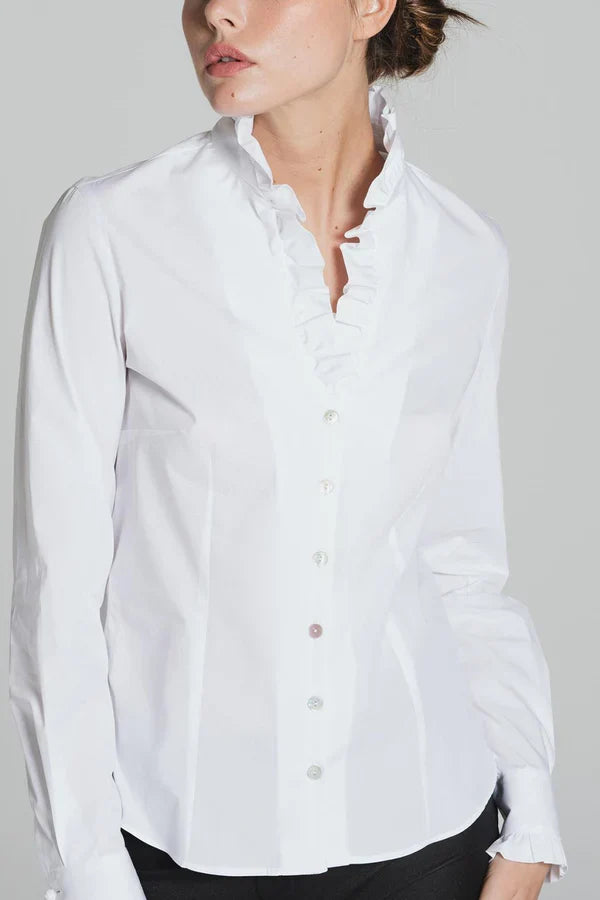 Lucar White Frill Button-Up Shirt
