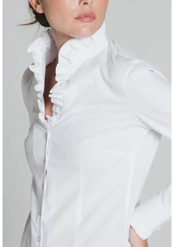 Lucar White Frill Button-Up Shirt