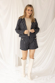 Ventro Striped Navy Blazer
