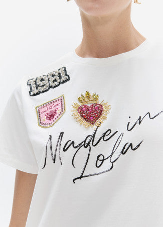 Jenna White Embroided Patch T-shirt