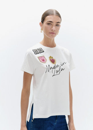Jenna White Embroided Patch T-shirt