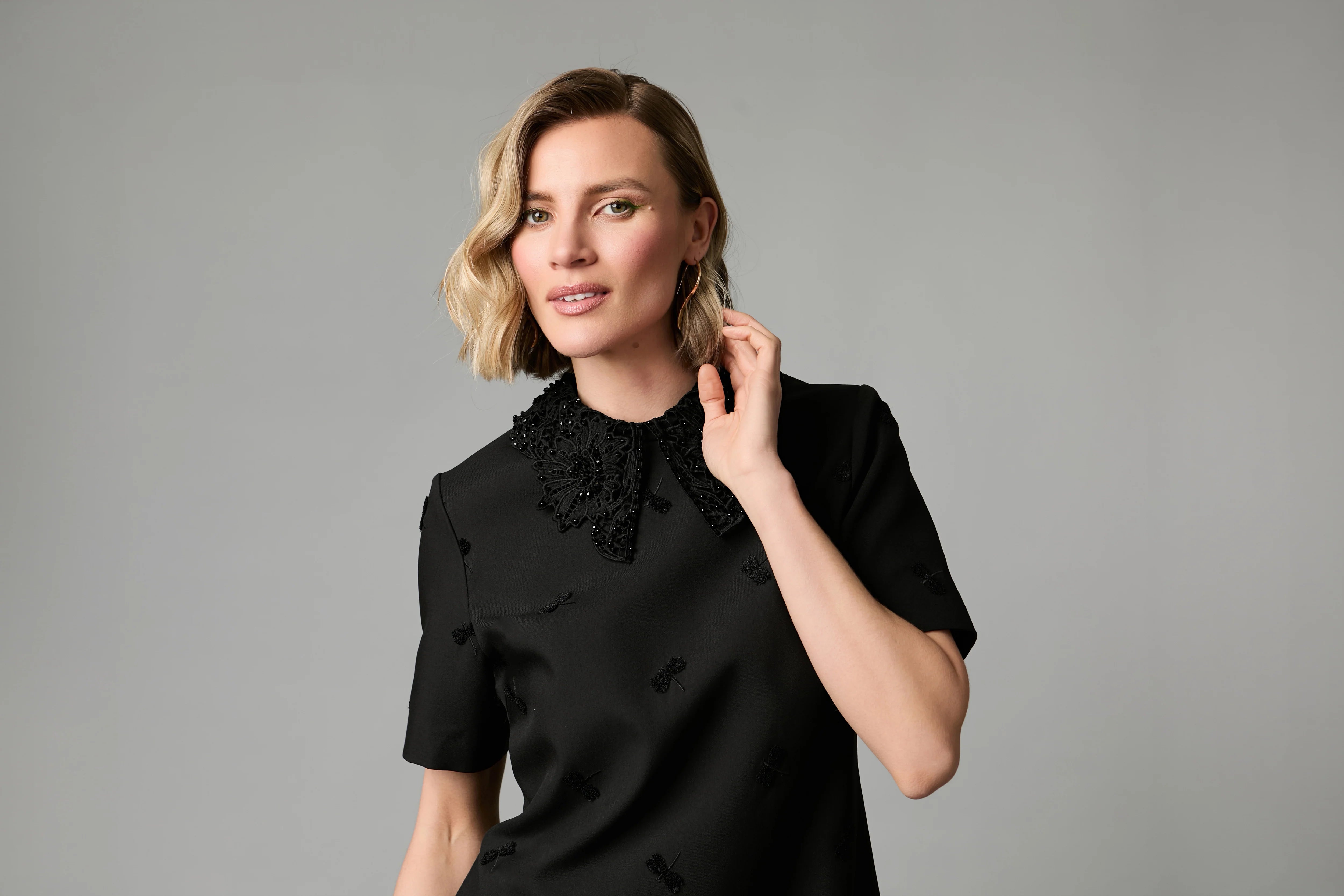Dragonfly Black Beaded Collar Mini Dress