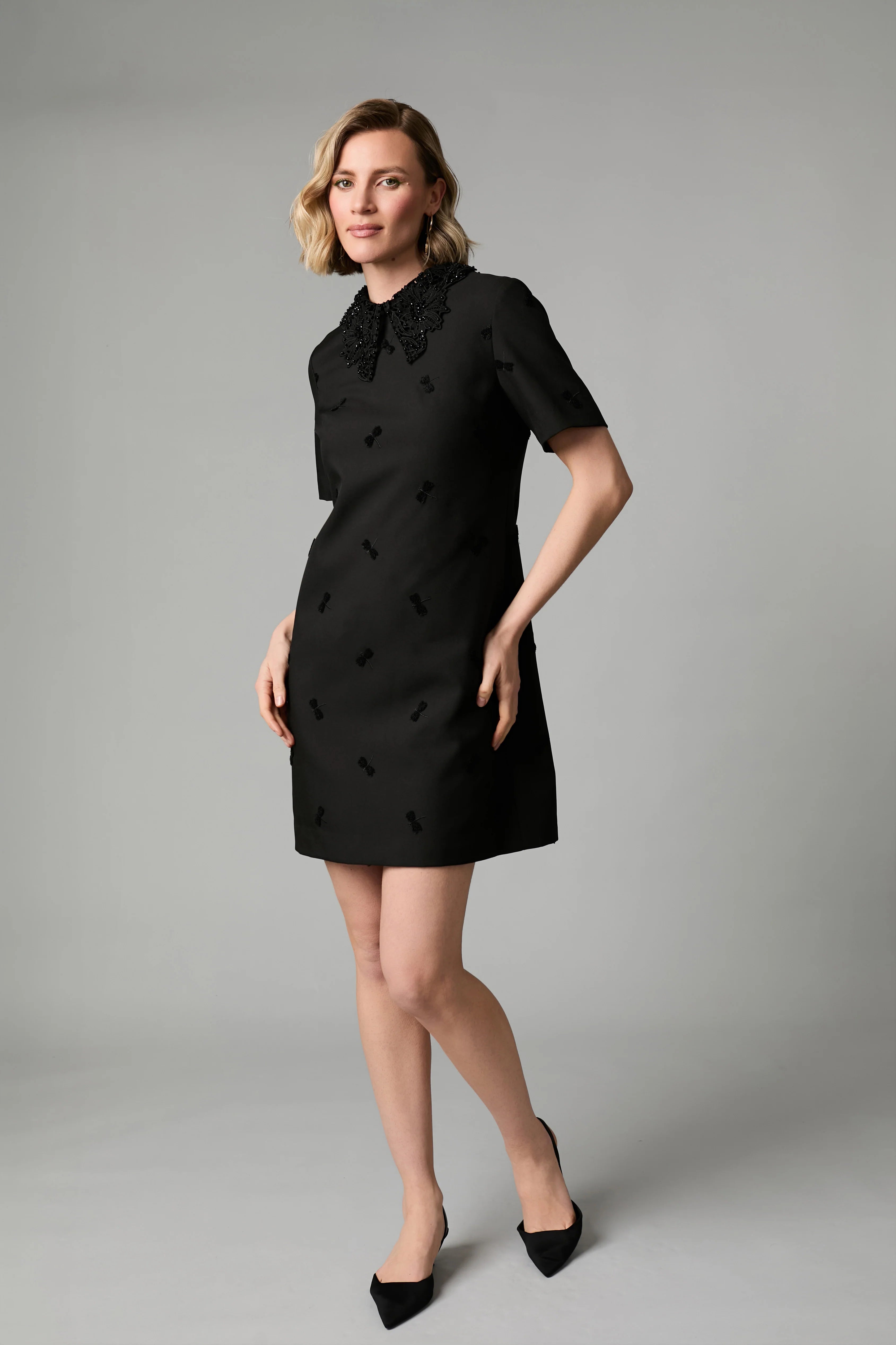 Dragonfly Black Beaded Collar Mini Dress