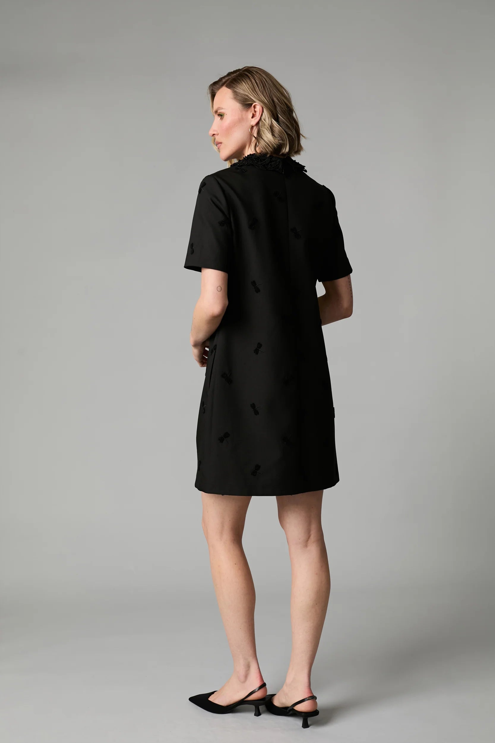 Dragonfly Black Beaded Collar Mini Dress